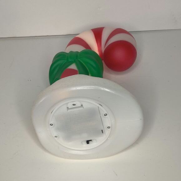 Peppermint Candy Cane Blow Mold Christmas Light Up Battery Operated Green Bow - Picture 8 of 12